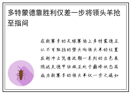 多特蒙德靠胜利仅差一步将领头羊抢至指间